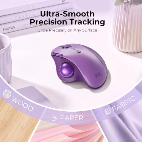 seenda Wireless Trackball Mouse, Ergonomic Bluetooth Rollerball Mice,Purple