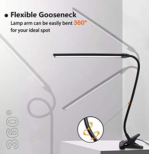 Clamp on Lamp, Clip Light, Desk Lamps 3 Color Temperature Setting, 10 Brightness Levels, 2m USB Cord Power Supply and AC Adapter Included, Pack of 2 (Black)