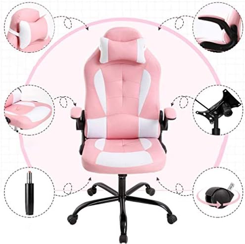 Gaming Chair Office Chair Desk Chair Ergonomic High Back Computer Chair with Lumbar Support Flip-up Arms Headrest PU Leather Swivel Task Chair for Women Men Adult, Pink