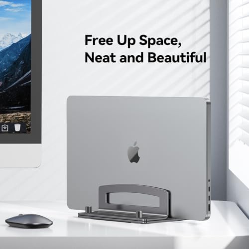 TECKNET Vertical Laptop Stand, Adjustable Aluminum Laptop Stand (Fits Up to 17.3"), Space-Saving Vertical Stand with Non-Slip & Scratch-Resistant Silicone, Compatible with MacBook Pro/Air, Dell, HP