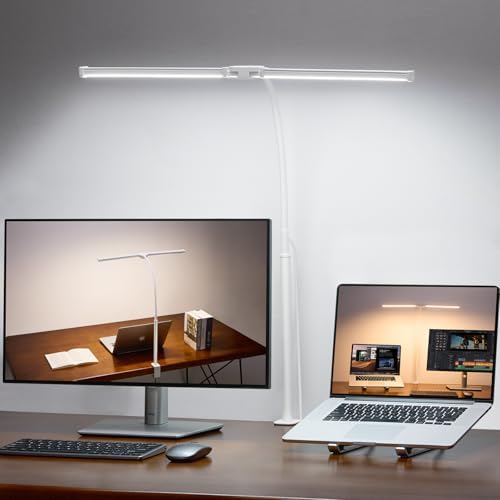 Voncerus LED Desk Lamp for Home Office, Double Head Desk Light with Clamp