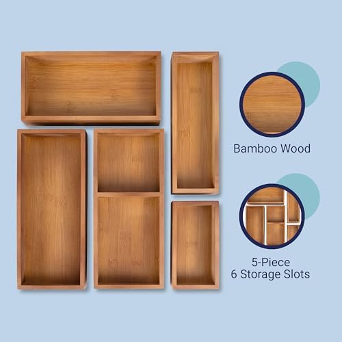 happimess Eldora 5-Piece Handcrafted Bamboo Drawer Organizers, Brown