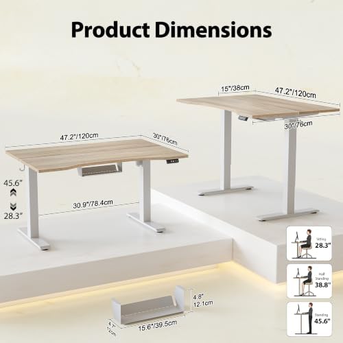 TIQLAB 47x30 Extra Deep Standing Desk with Cable Management, Maple