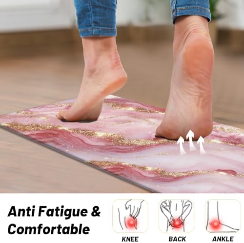 Tyrot Gold Pink Kitchen Mats for Floor 2 Pcs 17.3"X28"+17.3"X47"