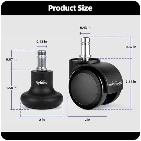 Sytopia Office Chair Bell Glides Replacement, Fixed Feet Wheel Stopper for Swivel Chairs and Stools, 7/16" x 7/8" Stem, Separate Self-Adhesive Felt Pads, Non-Slip Base, Quiet & Easy Install, 5 Pack