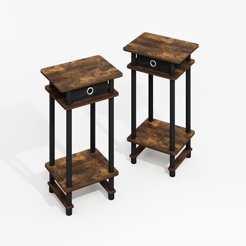 Furinno Turn-N-Tube Set of 2 Toolless 3-Tier Side Table, Amber Oak