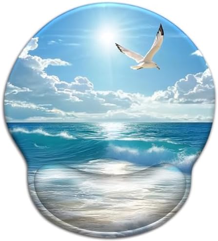LIMKRIAN Beach Ocean Ergonomic Mouse Pad with Gel Wrist Rest, 9.8 x 8.6 in