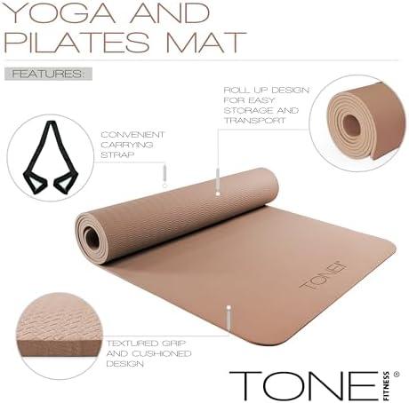 TONE Fitness 1/4" Yoga Mat, Non-Slip Exercise & Pilates Mat with Strap