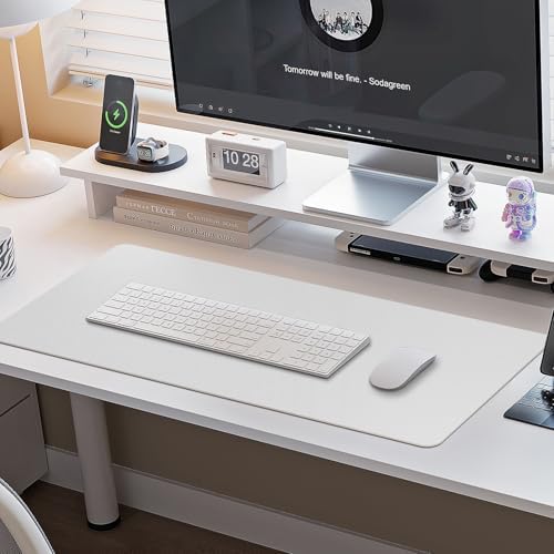 Boutilon Leather Desk Pad Protector,Non-Slip Mouse Pad,Laptop Desk Pad,Office Mouse Mat,Waterproof Leather Desk Blotter,Desk Writing Pad for Office and Home (XXL-White,47.2"x 17")