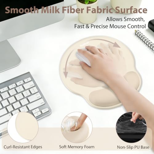 Sushret Mouse Pad and Keyboard Wrist Rest, 3-in-1 Gel Memory Foam Ergonomic Mouse Pad with Wrist Rest Set,Gaming Mousepad Arm Cushion Support for Computer Office Desk Accessories Cute Setup,Apricot