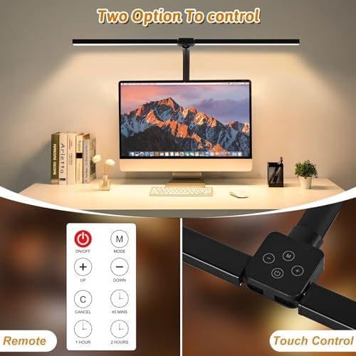LED Desk Lamp with Clamp, Dual Head Monitor Light, Remote