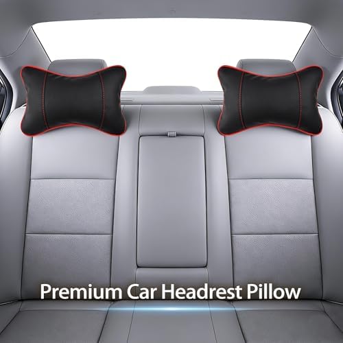 2 Pack Car Neck Pillow Soft Breathable Headrest Pillows for Driving Support, Universal Fit for Most Car Seats Decor Accessories（Black Red）