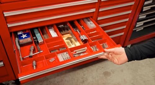 Ernst Manufacturing 10 Compartment Drawer Organizer: Heavy Duty Stackable Tray for Automotive Garage Tool Organization - Low-Profile Toolbox Storage - Nuts and Bolts, Tools, Parts, Easy to Clean - Red