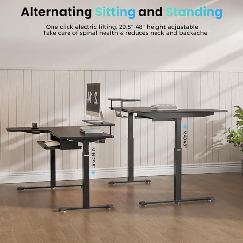 EUREKA ERGONOMIC 55 Inch L Shaped Electric Standing Desk, Height Adjustable Computer Gaming Desk with Keyboard Tray, Mouse Pad, Home Office Work,Carbon Fiber Black, Left Side