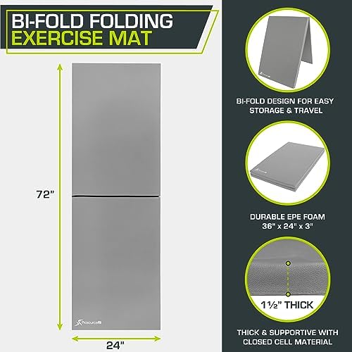 ProsourceFit Bi-Fold Folding Thick Exercise Mat 6’x2’ with Carrying Handles for MMA, Gymnastics Core Workouts