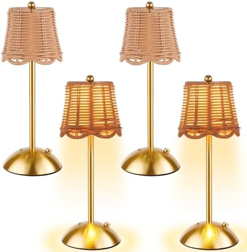 4 Pcs Cordless Table Lamp Rechargeable Touch Lamp Gold Woven