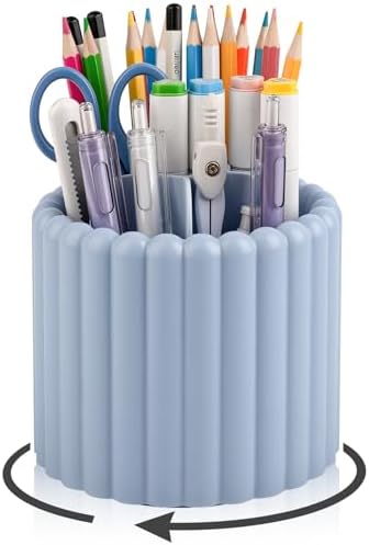 Anyoifax Rotating Pen Holder for Desk Removable Pencil Cup, Small Blue