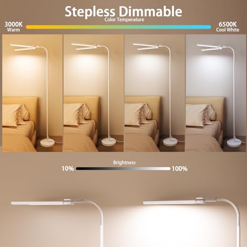 SIBRILLE LED Floor Lamp, 24W Dual Head Dimmable Standing Lamp with Remote & Touch Control, Adjustable Gooseneck, 3000K-6500K Modern Reading Lamp for Living Room, Bedroom, Office & Crafts