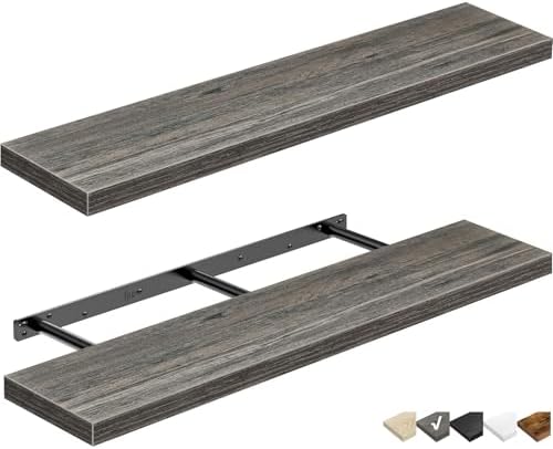 QEEIG Long Floating Shelves for Wall (Grey, Set of 2, 35.4")