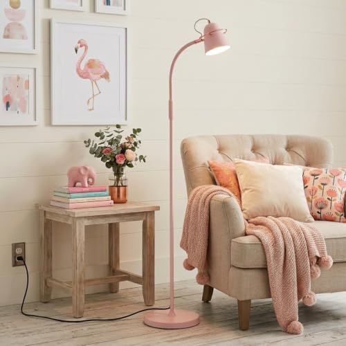 Brightech Zoey LED Floor Lamp - Flexible, Bright Standing Task Light for Puzzles, Crafting, Sewing and Reading - Perfect Dimmable Lighting for Kids Bedrooms, Desks, Nurseries, & Offices - Pastel Pink