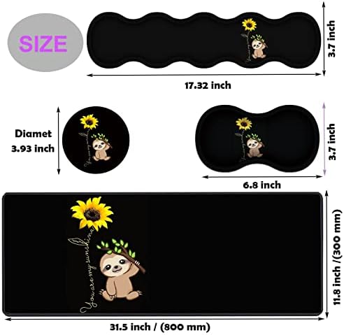 Large Gaming Mouse Pad, Keyboard Wrist Rest pad + Mouse Wrist pad + Coaster Set Extended Waterproof Non-Slip Table mat Suitable for Home Office Learning Games - Sunflower and Sloth