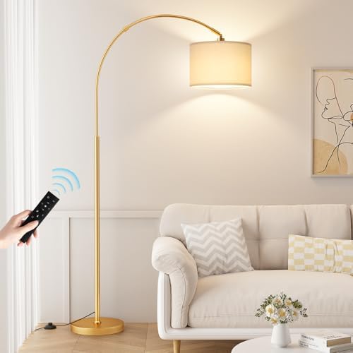 Ambimall Dimmable Arc Floor Lamp with Remote, Color Temp Adjustable, Gold