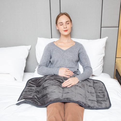 Ambershine 17''x33'' Weighted Heating Pad, 5.2lbs with 12 Temperature Settings & 4 Auto-Off Timers, Pain Relief for Back/Neck/Shoulders/Abdomen/Legs(Dark Grey)