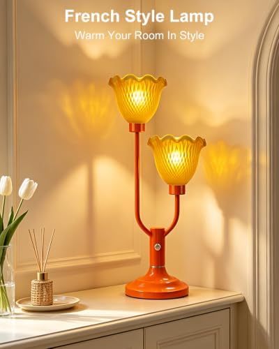 Lightdot Flower Table Lamp Vintage Orange Lamp 2 Bulbs Included Dimmable