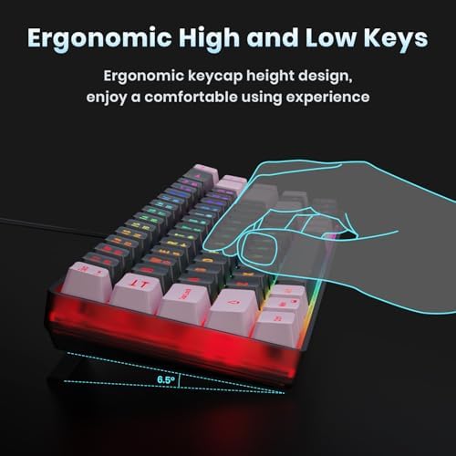 GEODMAER 65% Gaming Keyboard, LED Backlit, Ultra-Compact Anti-Ghosting No-Conflict 68 Keys Membrane Gaming Wired Keyboard for PC Laptop Windows Gamer(Black-Pink)