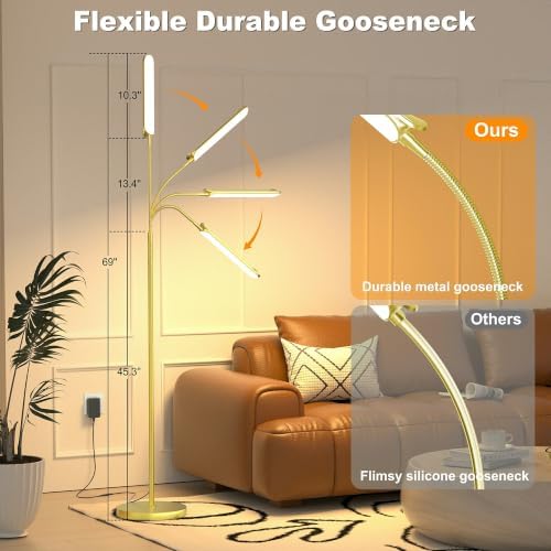 Dimmable LED Floor Lamp, Super Bright Reading Lamps Floor Standing lamp with Remote & Touch Control, Stepless Dimming & 2700K-6500K Color Temperature, for Living Room Bedroom Office, Brassed Gold