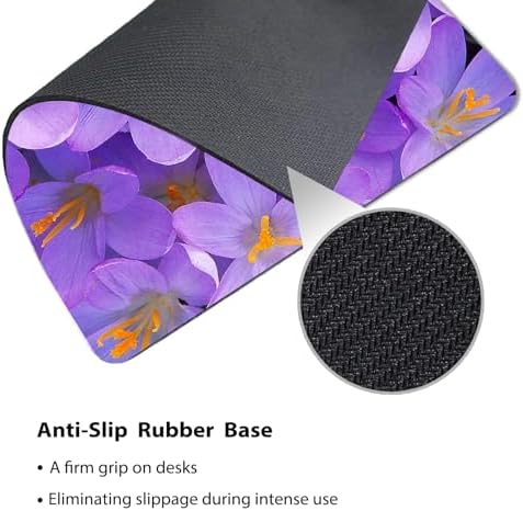 9.5x7.9 Inch Office/Gaming Mouse Pad, Purple Crocus Flowers in Full Bloom Romantic Floral, Cute Anti-Slip Mat for Desk Decor
