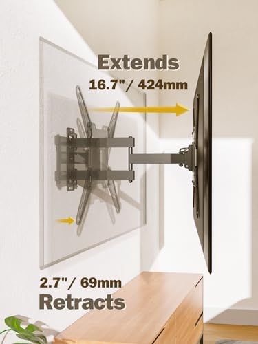Mounting Dream TV Wall Mount Bracket for Most of 26-55 Inch LED, LCD, OLED and Plasma Flat Screen TV with Full Motion Swivel Articulating Arm up to VESA 400x400mm and 77 lbs, MD2393-MX