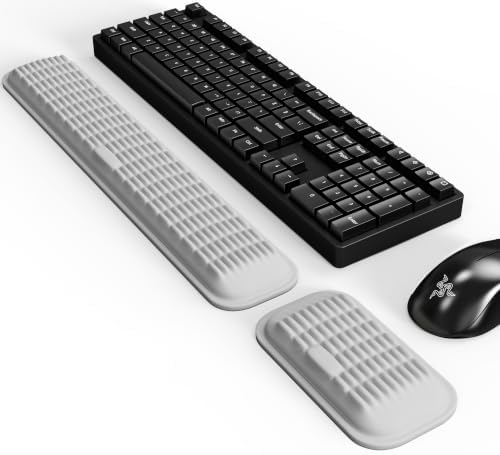 MEKASS Ergonomic Wrist Rest for Keyboard and Mouse, Soft Memory Foam Keyboard Wrist Rest Set with Non-Slip Silicone Base, Easy Typing, Pain Relief, Comfort for Office, Work, Gaming (Light Gray)