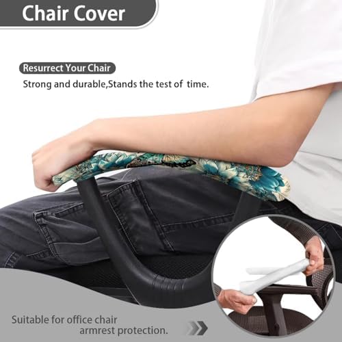 Butterfly Flower Print Office Chair Armrest Covers Set of 2 Anti-Dust Soft Comfy Computer Desk Chair Arm Covers, Home Decor, Easy to Install & Clean