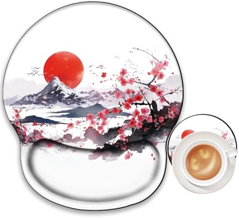 Cherry Blossom Mouse Pad with Wrist Support Ergonomic Mousepad Wrist Rest Gel Mouse Mat Gaming Cushion Mouse Pads for Computer Office Work Women Men Kids