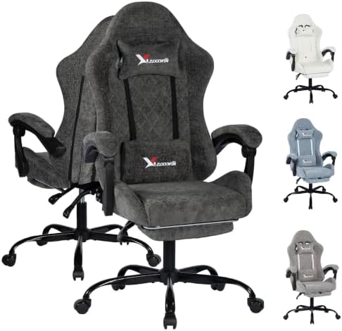 Gaming Chair for Adults, Ergonomic Computer Office Desk Chair with Footrest,Pocket Spring Cushion, Reclining High Back Silla Gamer for Home Office, Grey