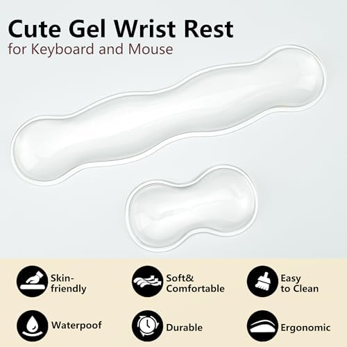 Gel Wrist Rest for Keyboard and Mouse - White Soft Ergonomic Silicone Wrist Rest, Clear Cute Desk Accessories for Gaming, Computer, Laptop