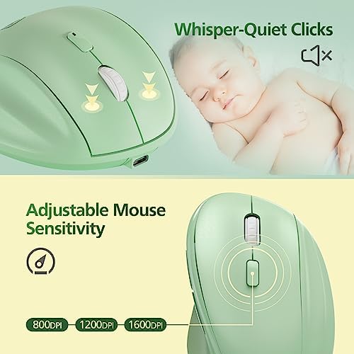 Micropack Ergonomic Vertical Wireless Bluetooth Mouse for Laptop MacBook PC Rechargeable Silent Click 3-Mode Multi-Device 2.4G Adjustable DPI Compatible with Windows Android iOS MacOS Green