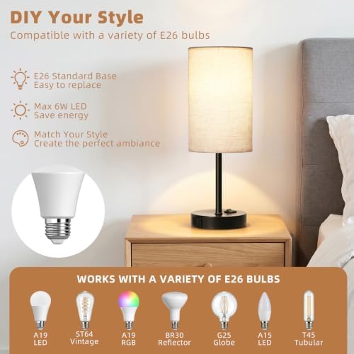 ZJOJO Table Lamp Set of 2, 13.8" Bedside Small Lamp for Bedroom Nightstand