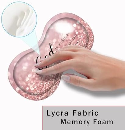 Mouse Pad with Wrist Support + Desk Mat + Coaster 3 in 1 Set, XL Large Gaming Mousepad Ergonomic Mouse Pads for Desk Computer Laptop Office,Rose Gold Glitter Quote Bible Verse Psalm 46-5
