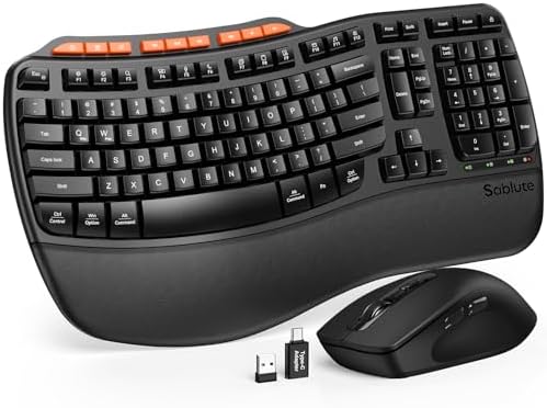 Ergonomic Wireless Keyboard and Mouse Combo, Full Size Wave, Natural Typing