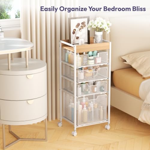 SWTYMIKI Rolling File Cart with Drawers - 5 Tier Art Craft Rolling Organizer Cart - Office Storage &Organization, Mobile Metal File Cabinet for Office and Home White