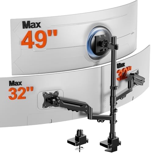 Triple Monitor Mount up to 49 inches, Fully Adjustable Gas Spring Arm