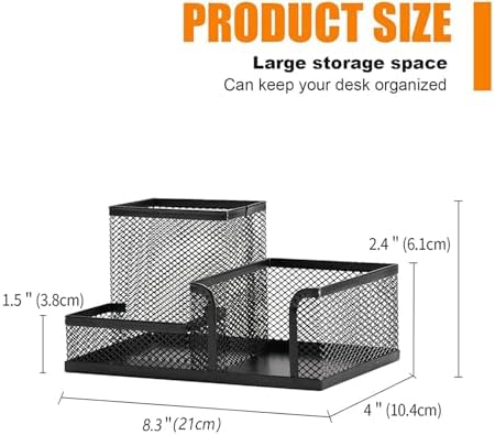 Moonlik Mesh Pen Holder Desk Organizer Set, Pencil Storage Holder with 3 Compartments, Office School Home Desktop Supplies, Desk Accessories for Paper Clip, Sticky Notes(2pack, Black)