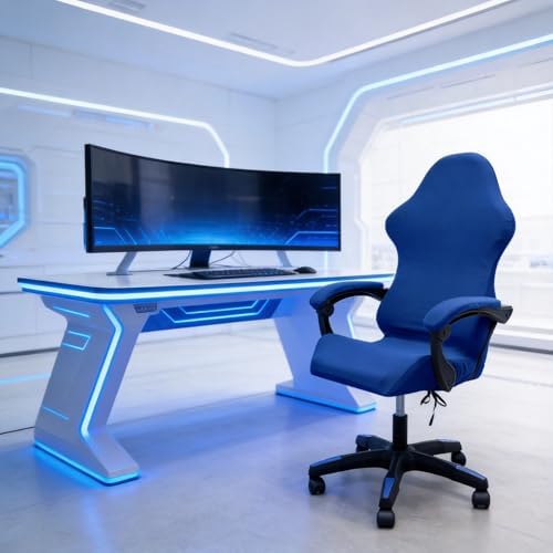 Gaming Chair Cover Set with Armrest Covers, Stretch Ruffled Slipcover for Racing Office Computer Reclining Chairs (Royal Blue)