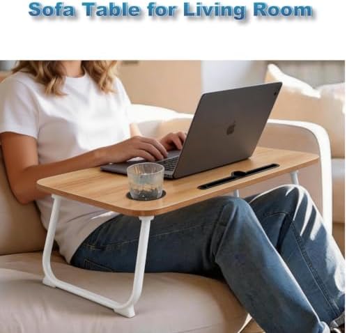 Lap Desk with Drawer, Tablet Slot, Cup Holder - Fits up to 18 Inch Laptops, Folding Bed Desk for Reading, Writing, Eating, Portable Laptop Table for Sofa, Coach, Floor (27.6", Walnut)