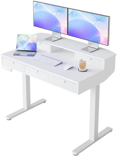 HUANUO 40 x 24 Inch Electric Standing Desk with 4 Drawers, White