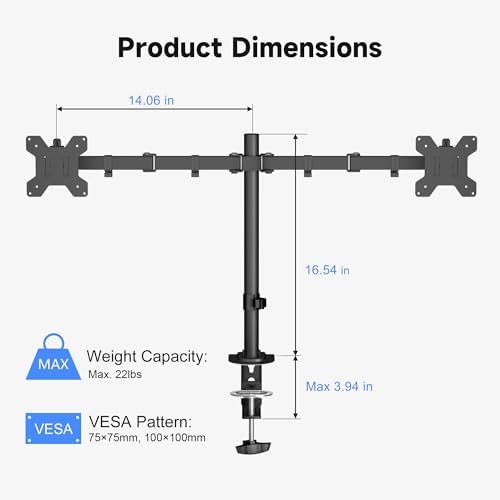 Pholiten Dual Monitor Mount for 2 Screens up to 32 Inches and 22lbs Each