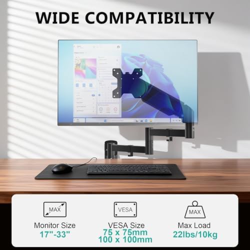 WALI Long Arm Monitor Wall Mount for 17-33 inch Screens, up to 22lbs