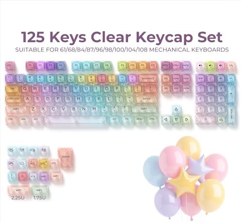 OHY XVX Macaron Balloon Pastel Gradient Transparent Keycaps, MOA Profile 125 Keys PC Shine-Through Keycaps for MX Mechanical Keyboards